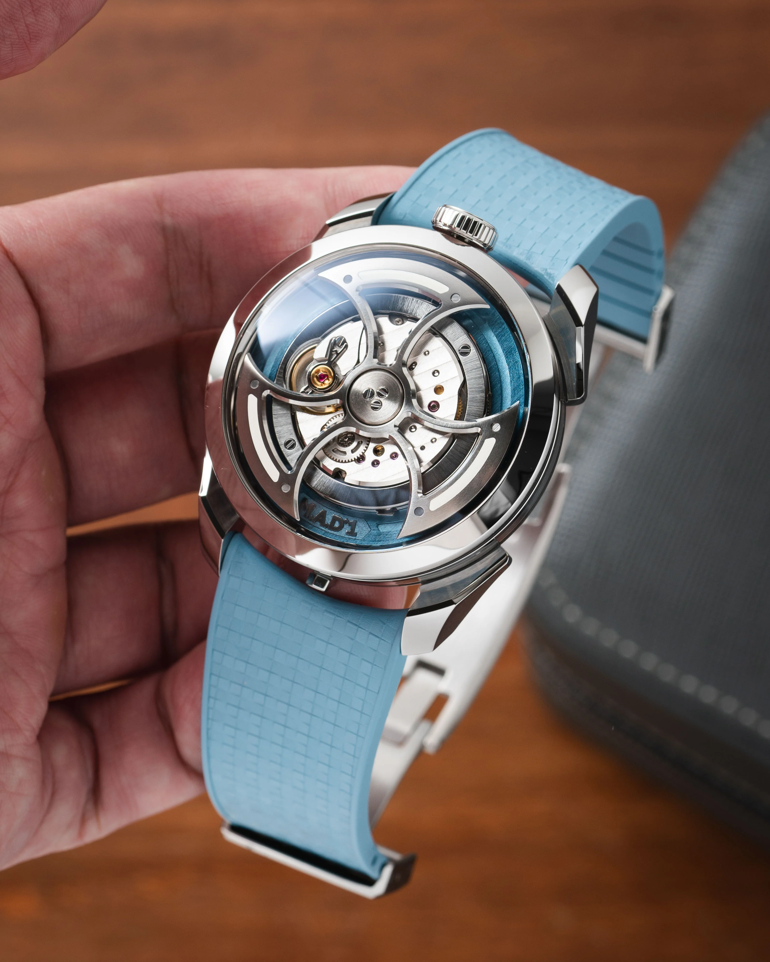 Baby Blue Curved CTS Rubber Strap for MB&F MAD1 - Image 3