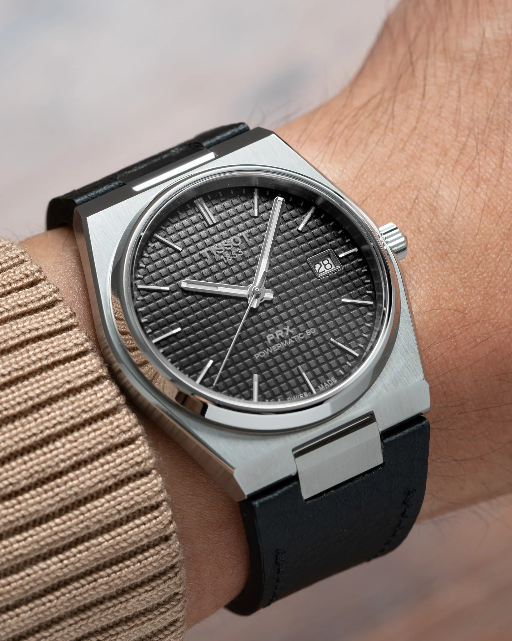 Black Rubberised Leather (Togo) Strap for Tissot PRX - Image 4