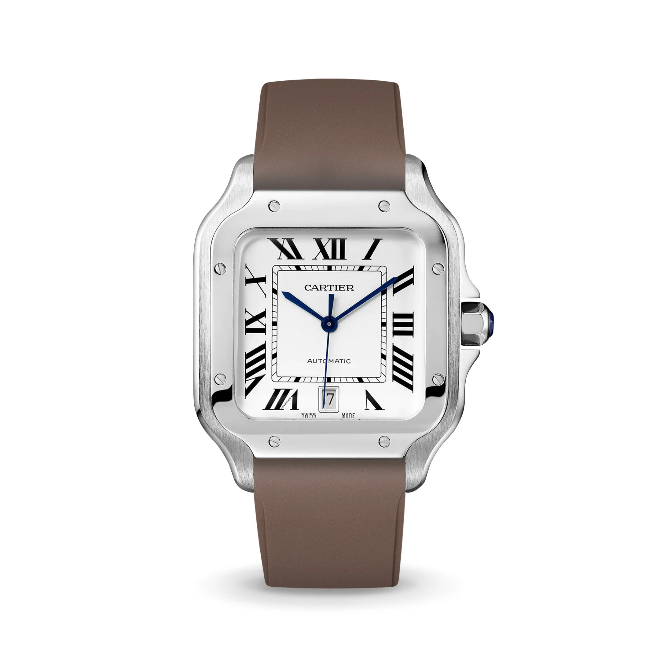 Brown CTS Rubber Strap for Cartier Santos de Cartier