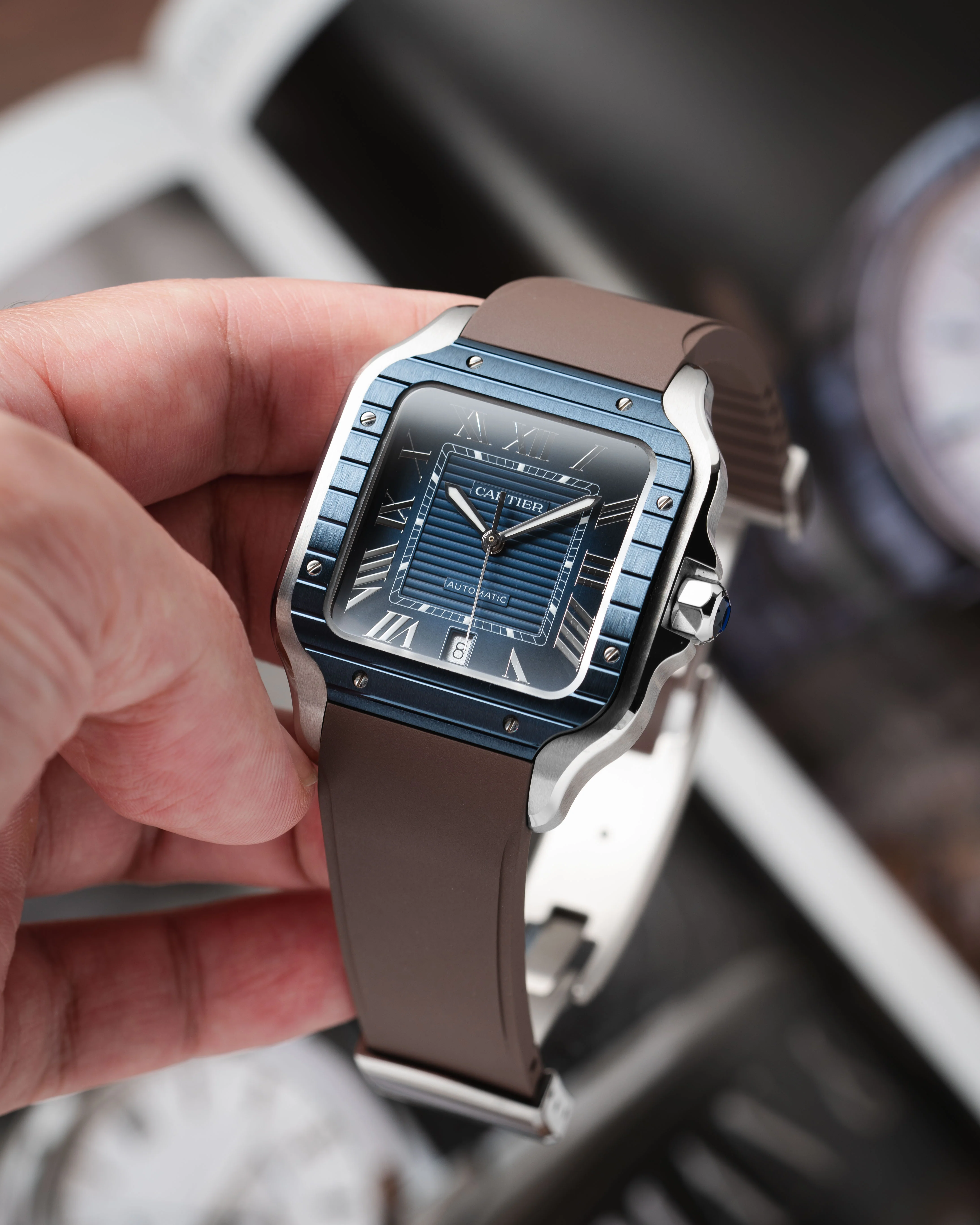 Brown CTS Rubber Strap for Cartier Santos de Cartier - Image 4