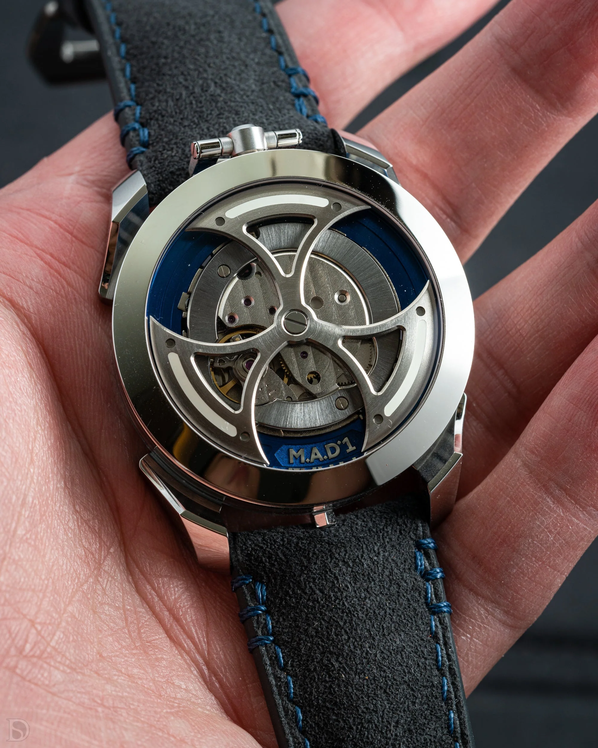 Dark Grey Alcantara (Blue) Strap for MB&F MAD1 - Image 4