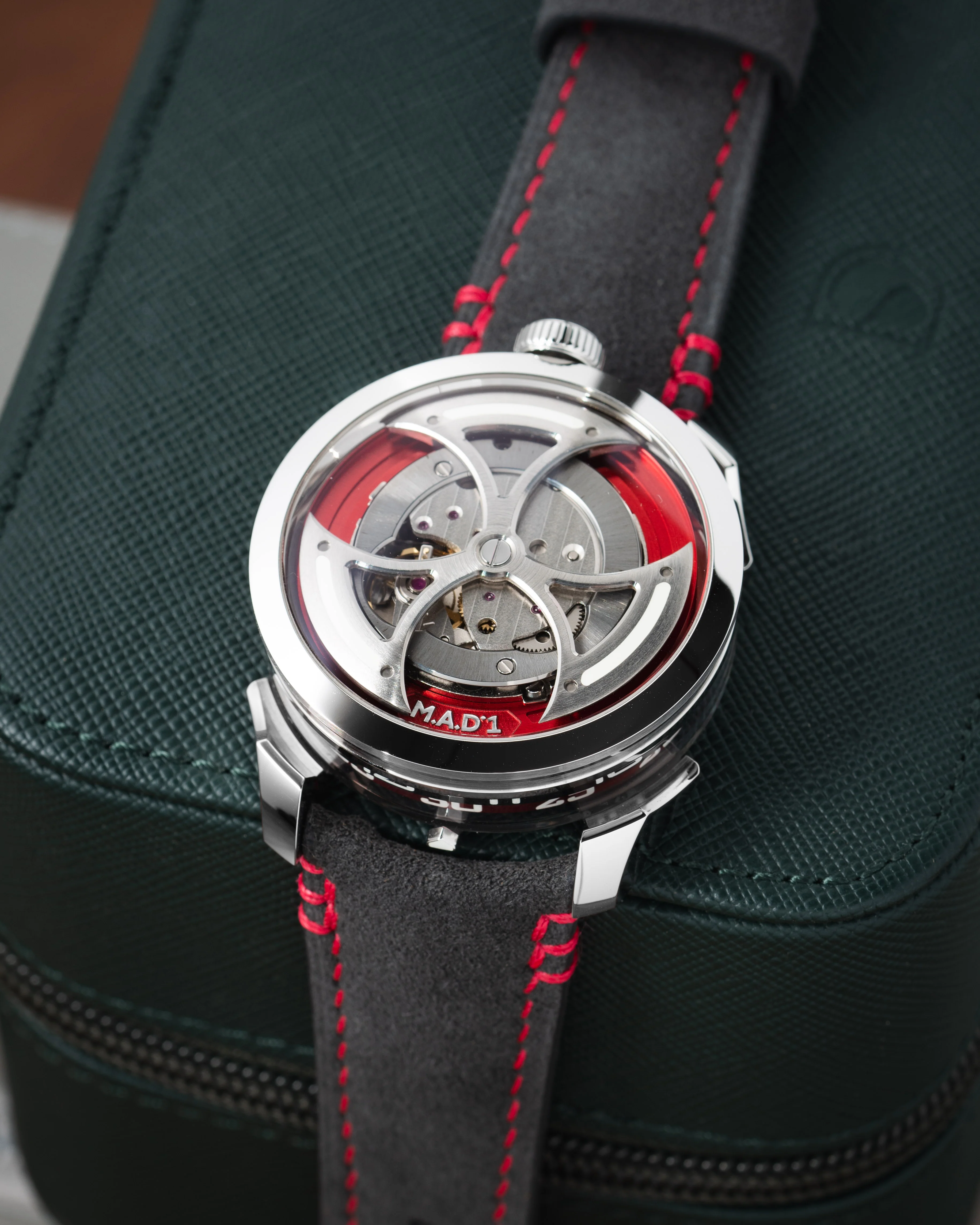 Dark Grey Alcantara (Red) Strap for MB&F MAD1 - Image 5