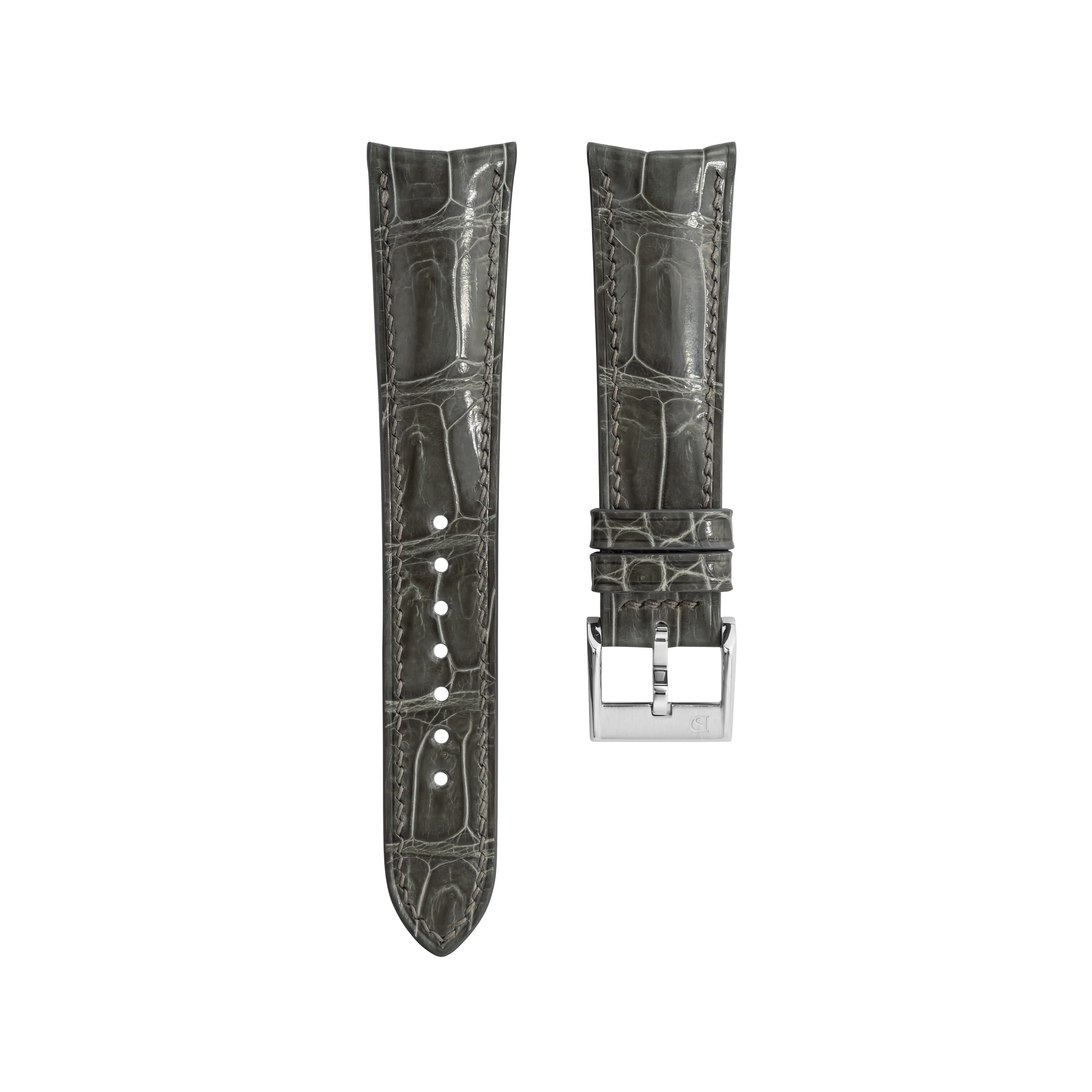 Overstock: Glossy Grey Crocodile Signature (Curved) Strap