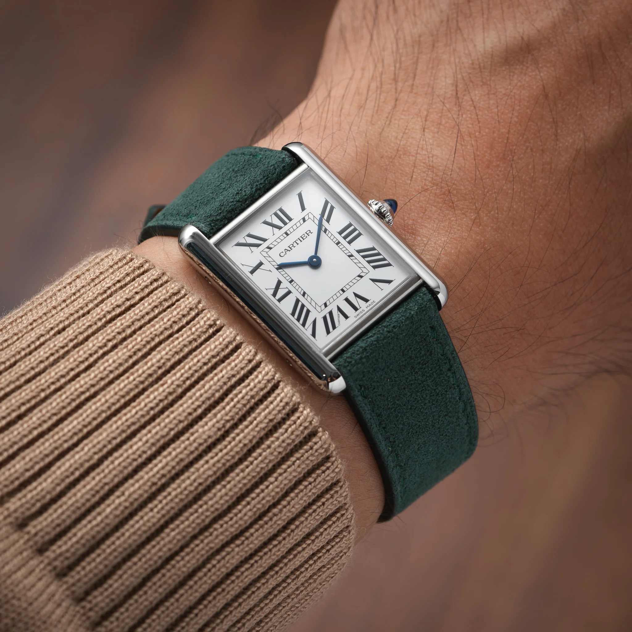 Green Alcantara Strap for Cartier Tank - Image 3