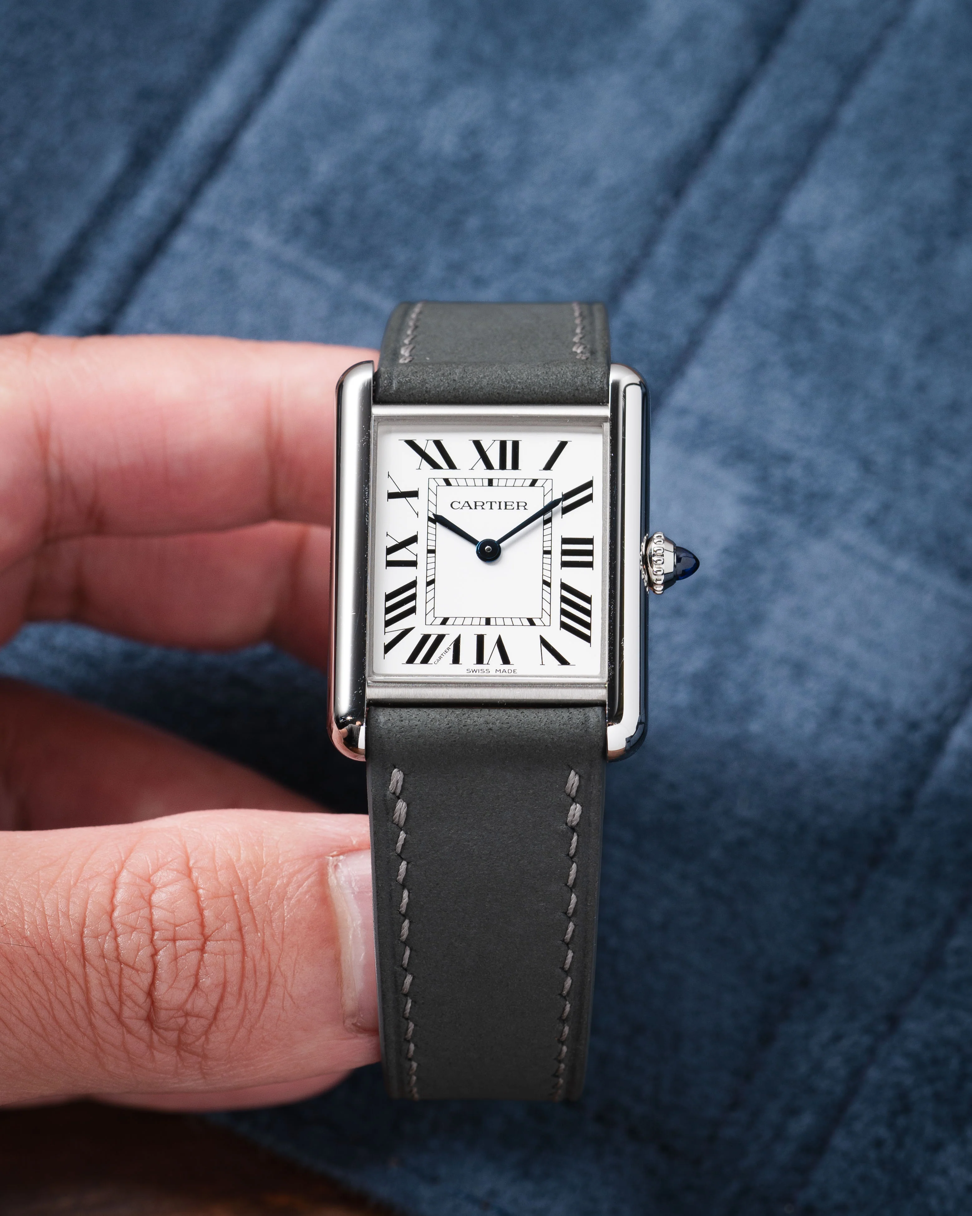 Light Grey Nubuck Strap for Cartier Tank - Image 4
