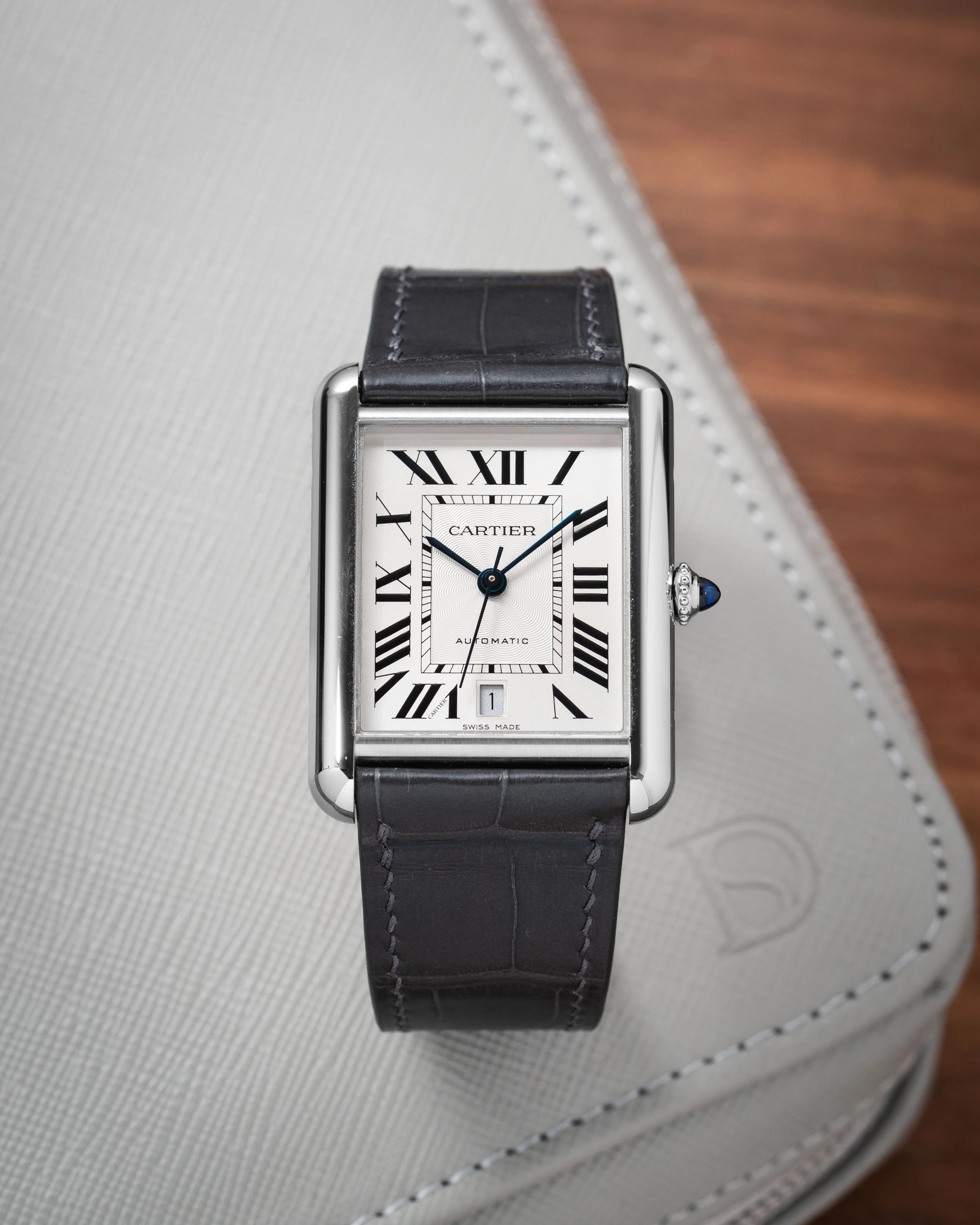 Matte Grey Storm Alligator Strap for Cartier Tank - Image 4