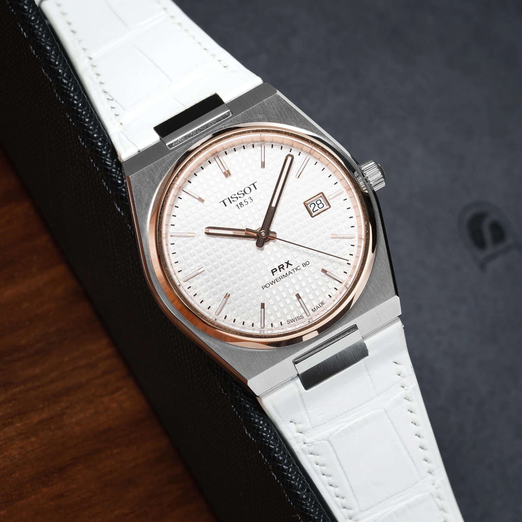 Matte White Alligator Strap for Tissot PRX - Image 2