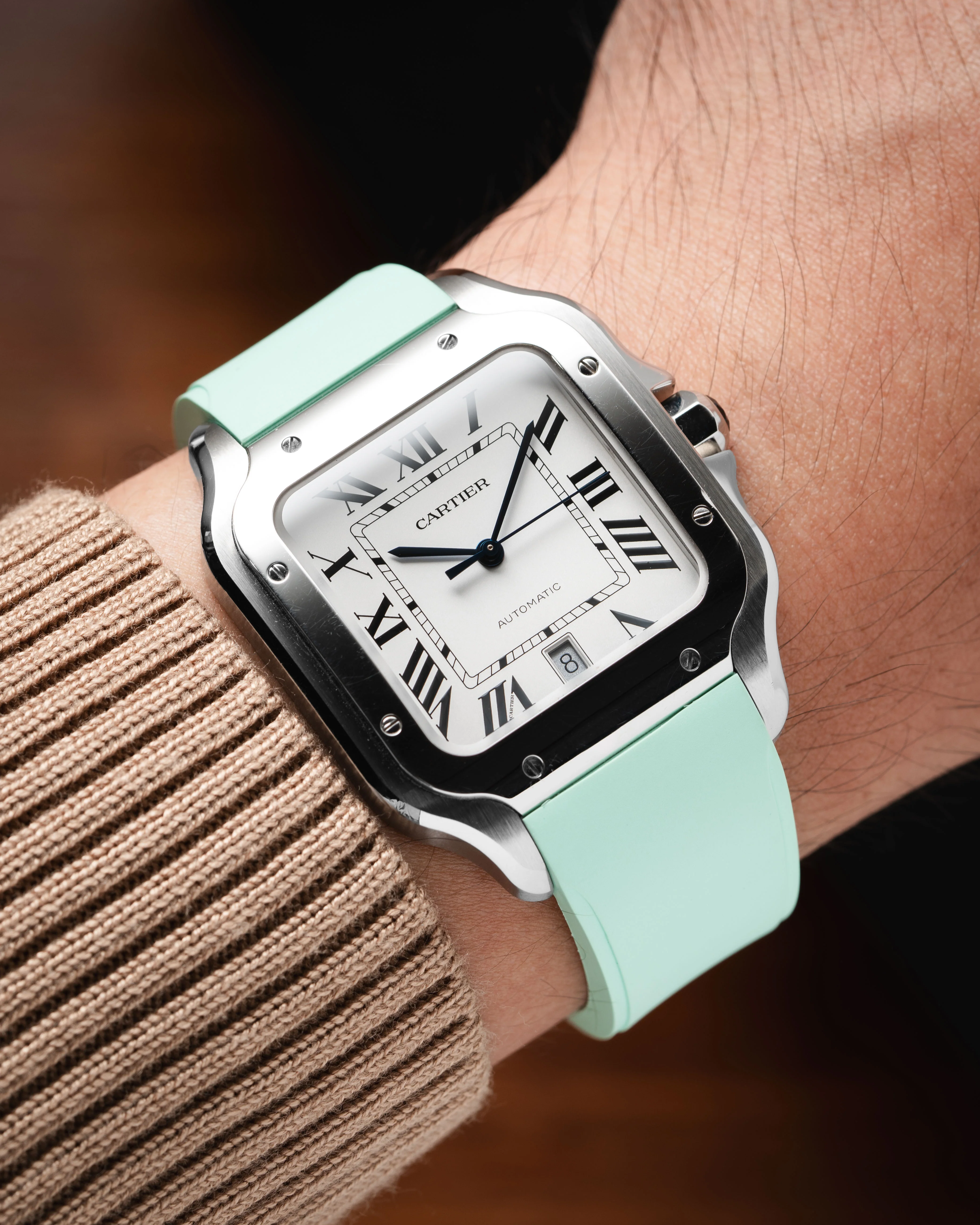 Mint Green CTS Rubber Strap for Cartier Santos de Cartier - Image 2