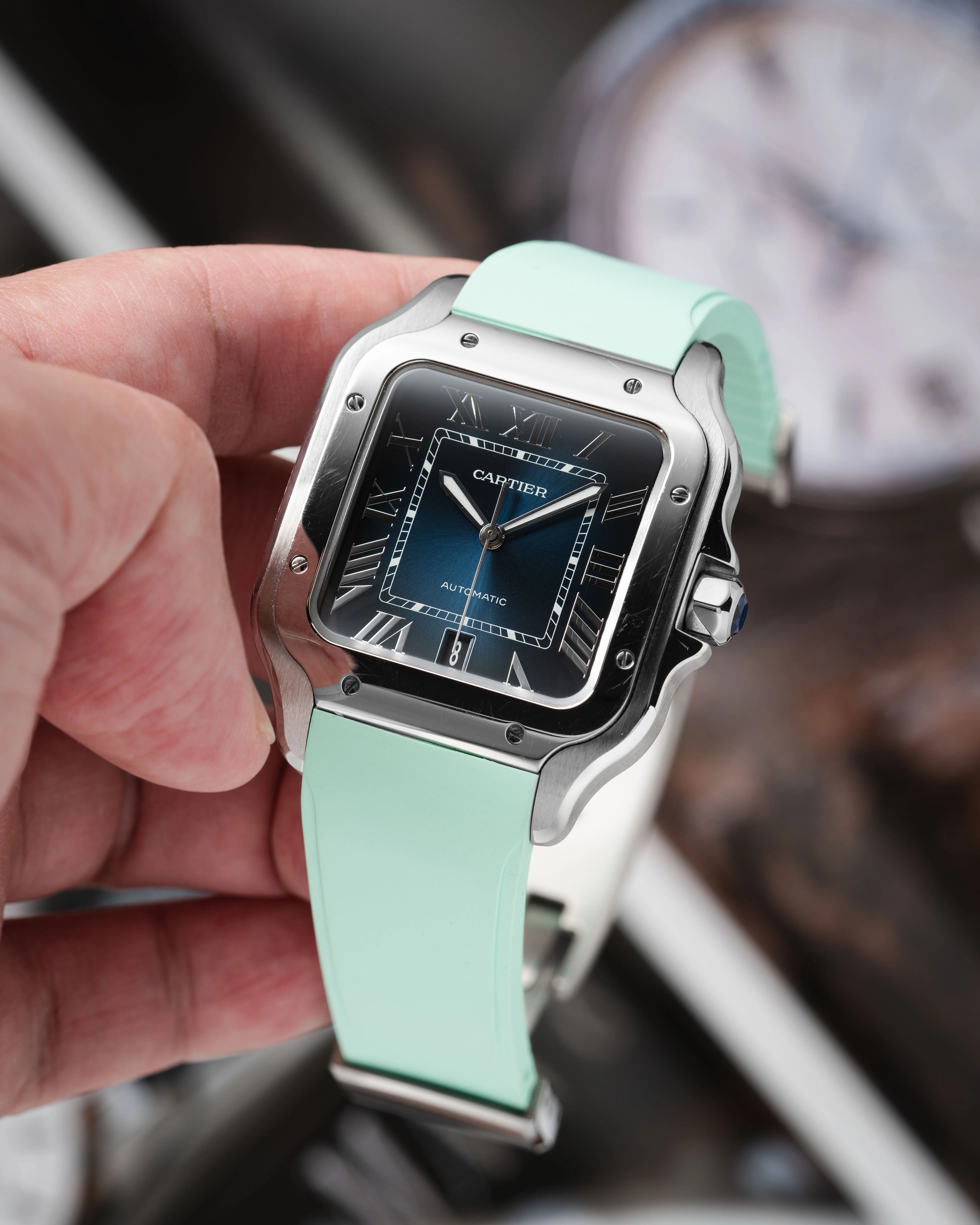 Mint Green CTS Rubber Strap for Cartier Santos de Cartier - Image 4