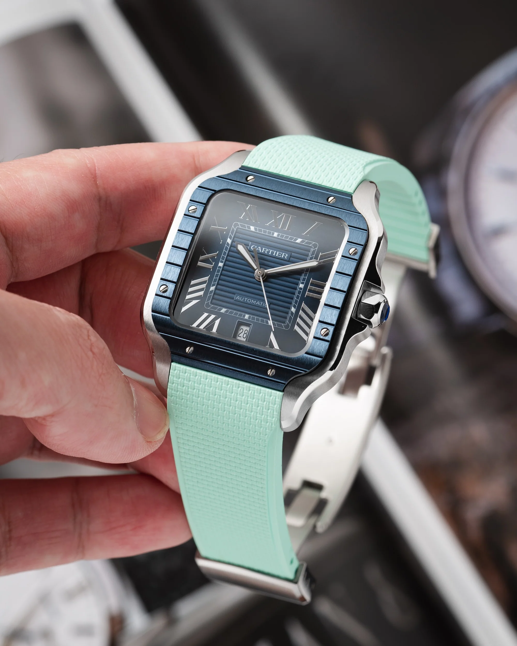 Mint Green Sailcloth CTS Rubber Strap for Cartier Santos de Cartier - Image 4