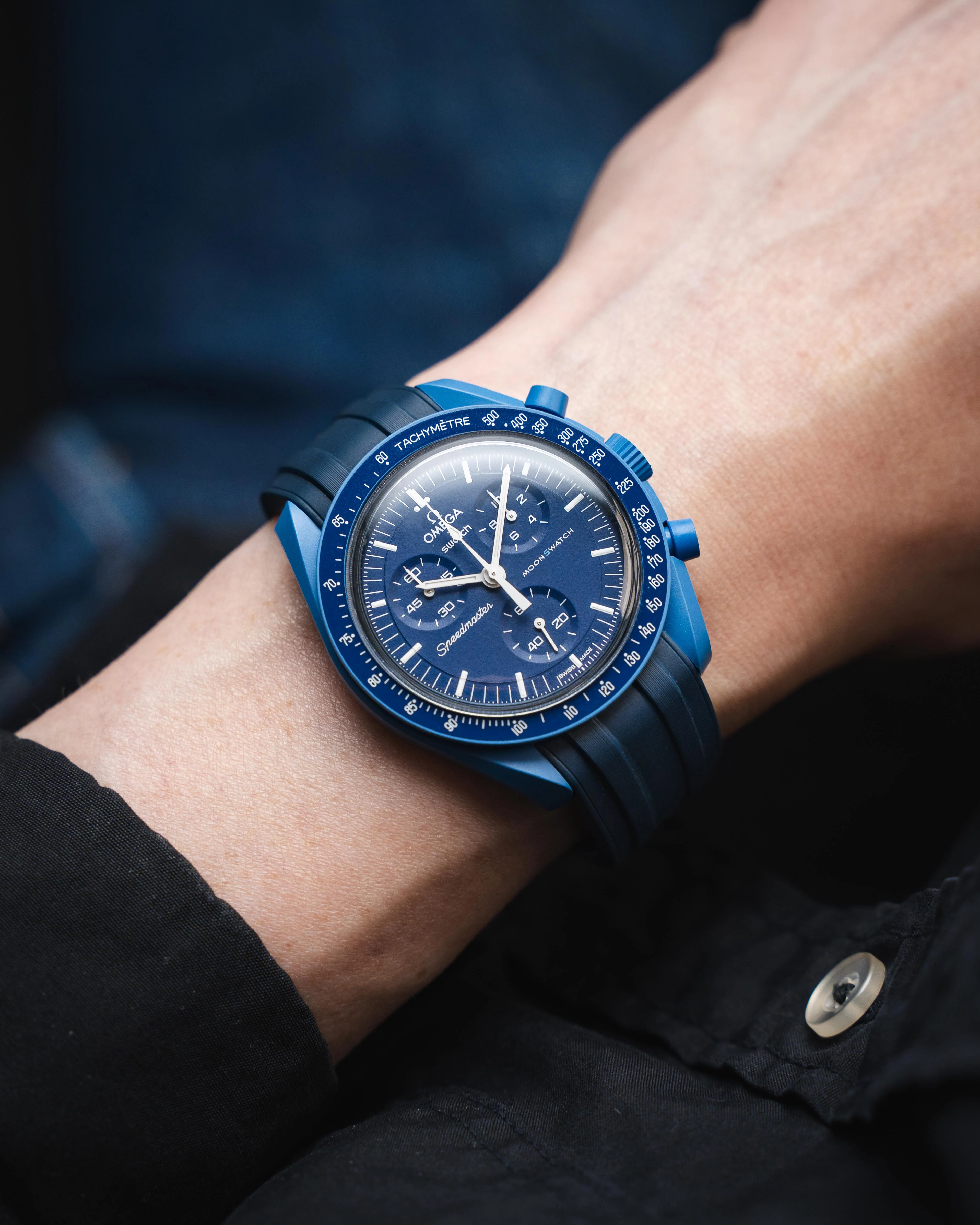 Navy CTS Rubber Strap for Omega Speedmaster & Swatch MoonSwatch - Image 4