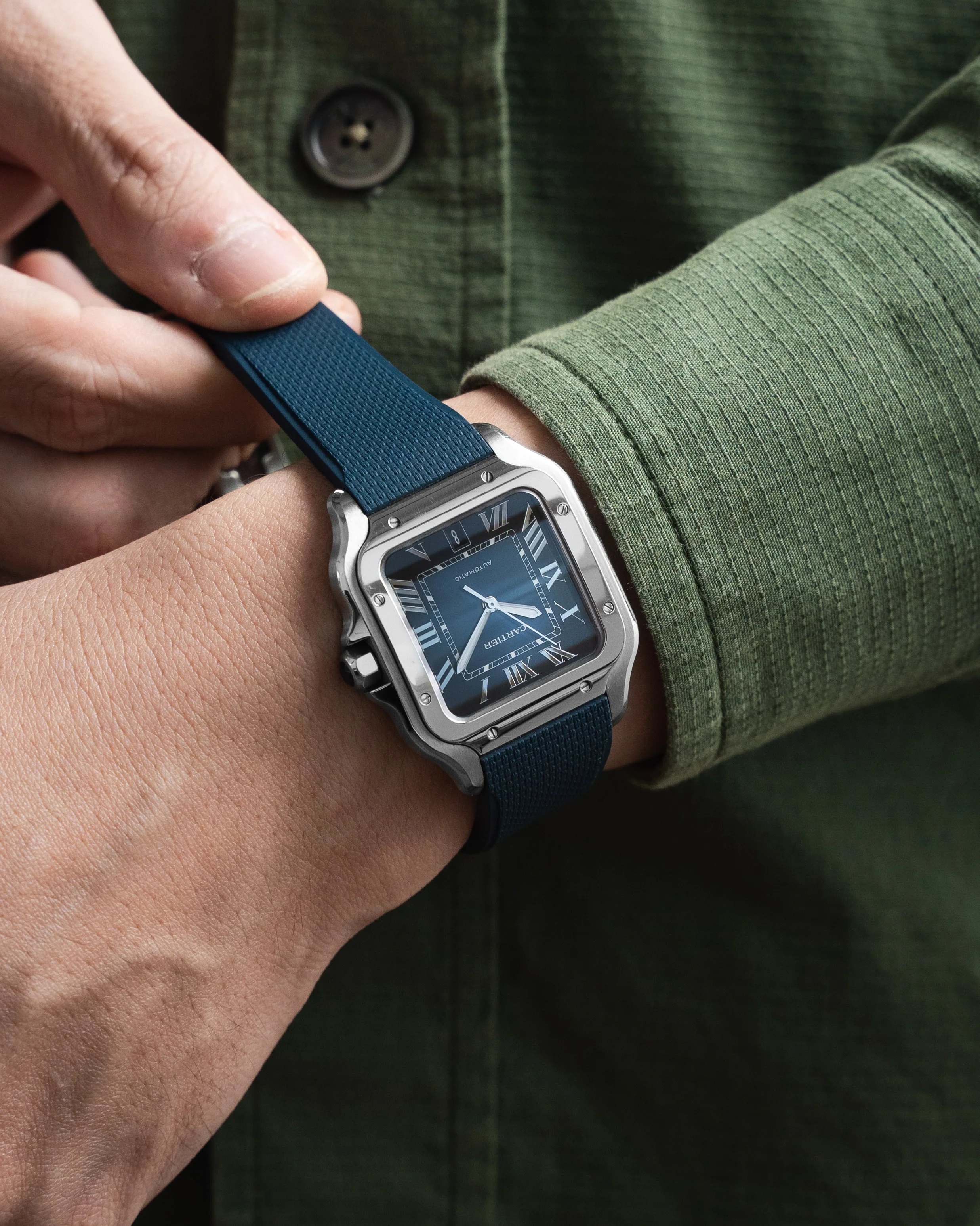 Navy Sailcloth CTS Rubber Strap for Cartier Santos de Cartier - Image 4