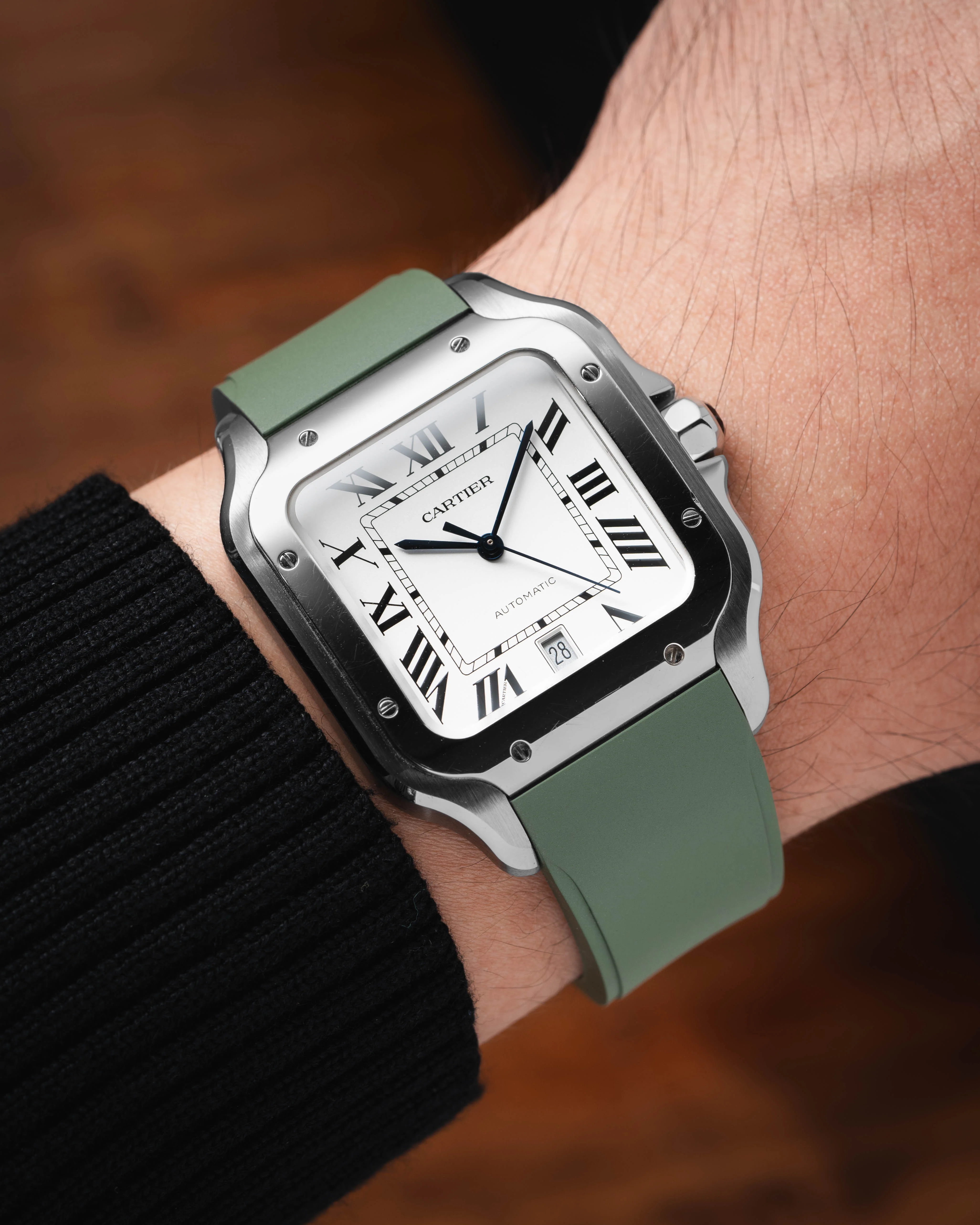 Olive Green CTS Rubber Strap for Cartier Santos de Cartier - Image 3