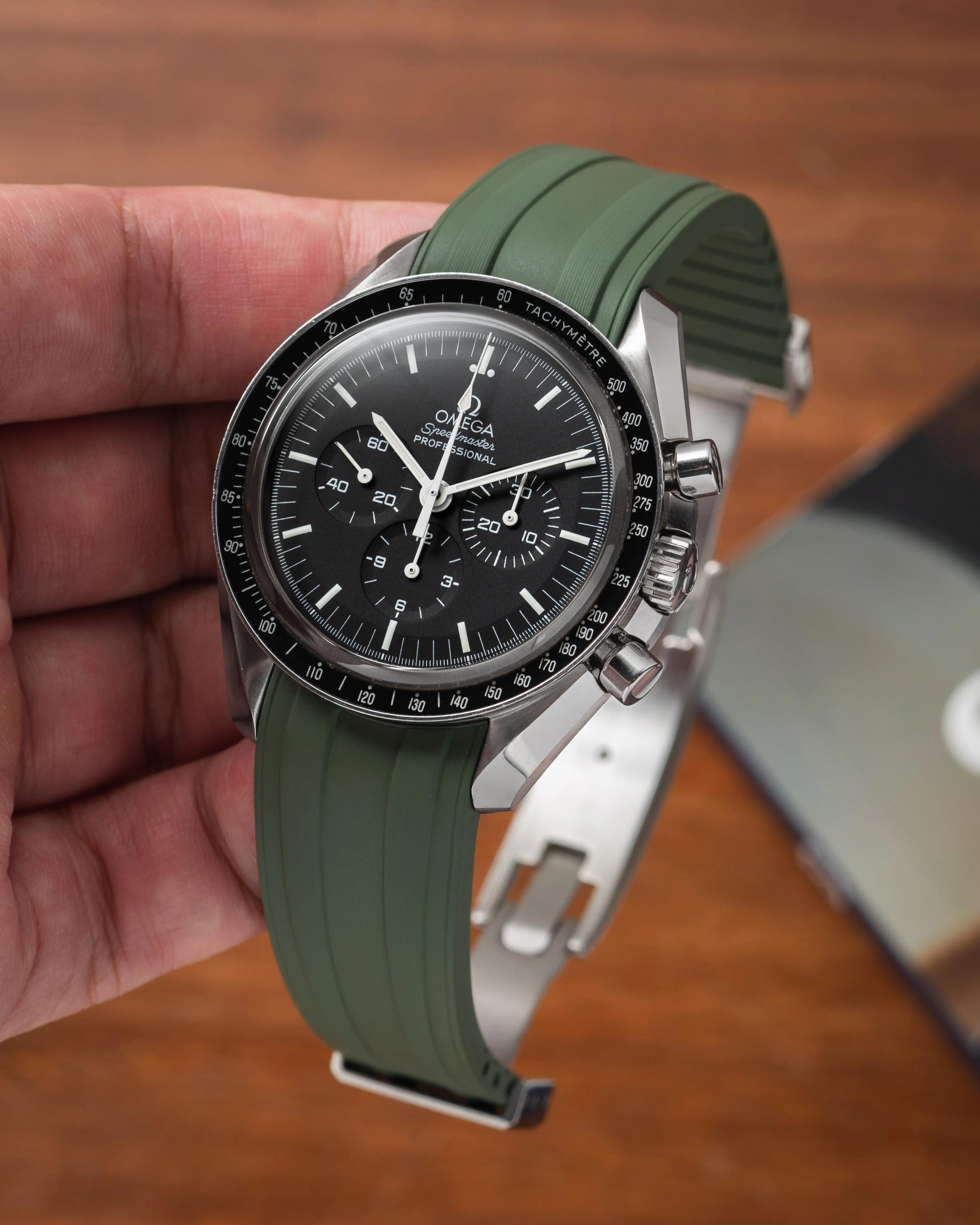 Olive Green CTS Rubber Strap for Omega Speedmaster & Swatch MoonSwatch - Image 5