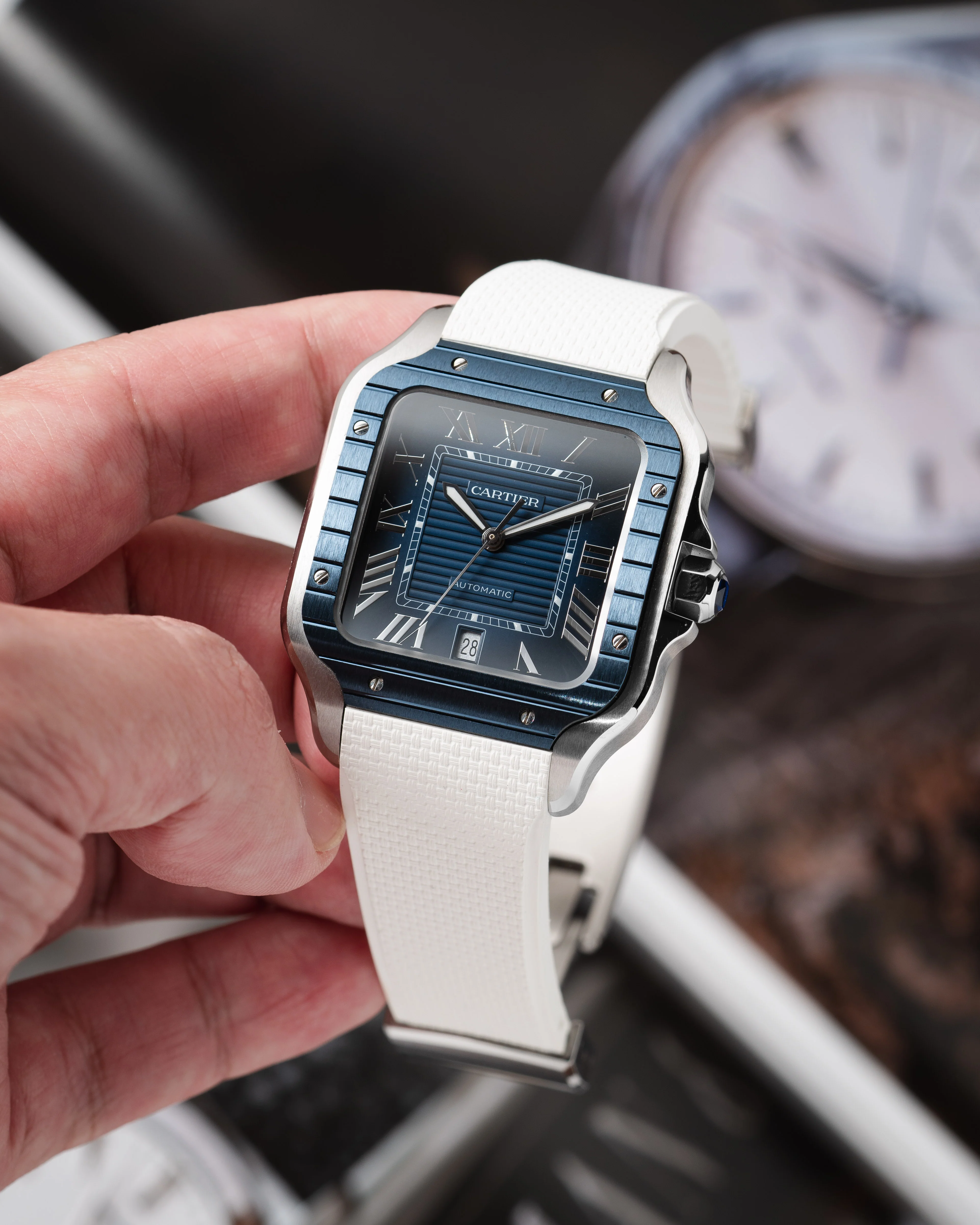 White Sailcloth CTS Rubber Strap for Cartier Santos de Cartier - Image 4