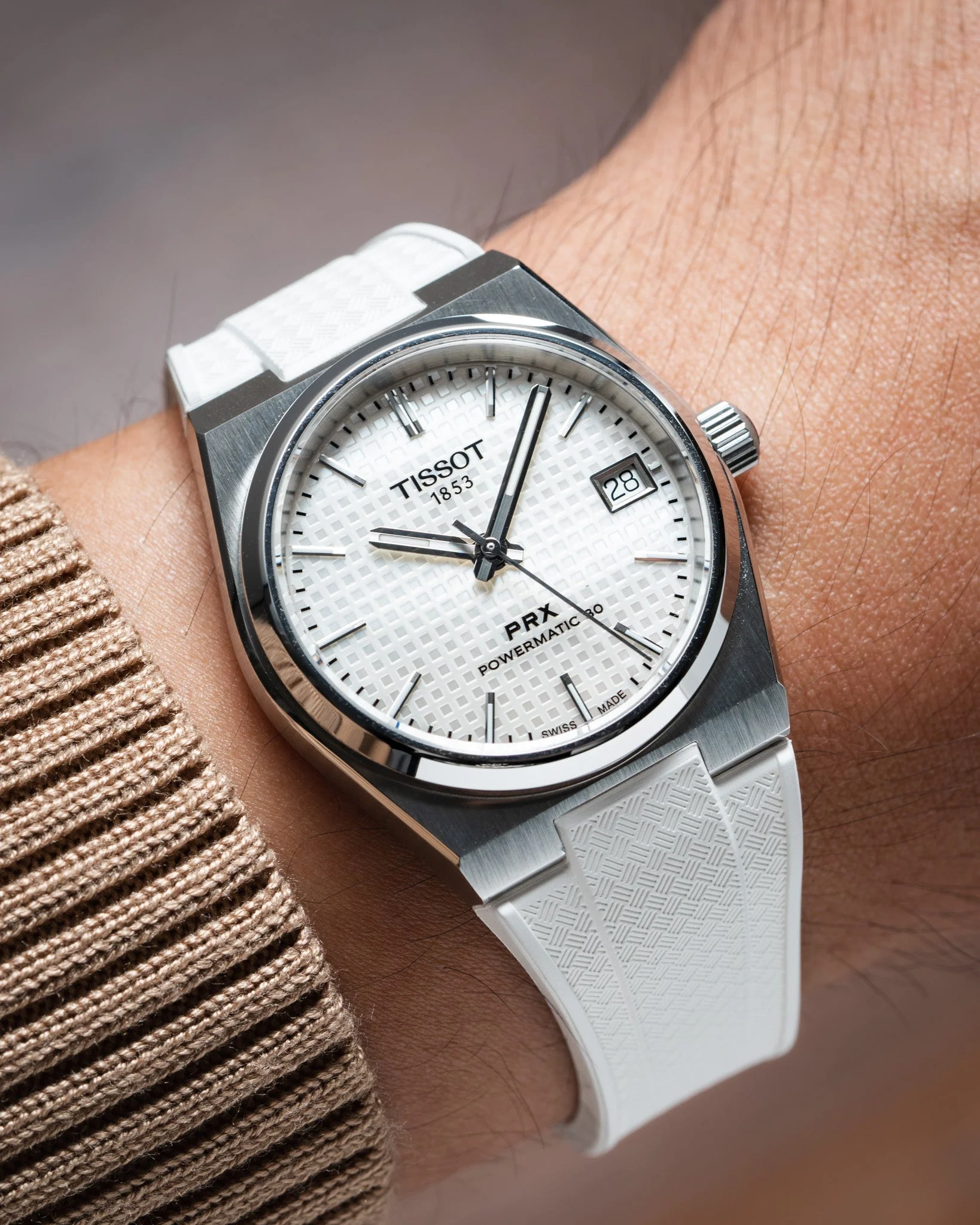 White CTS Rubber Strap for Tissot PRX - Image 5