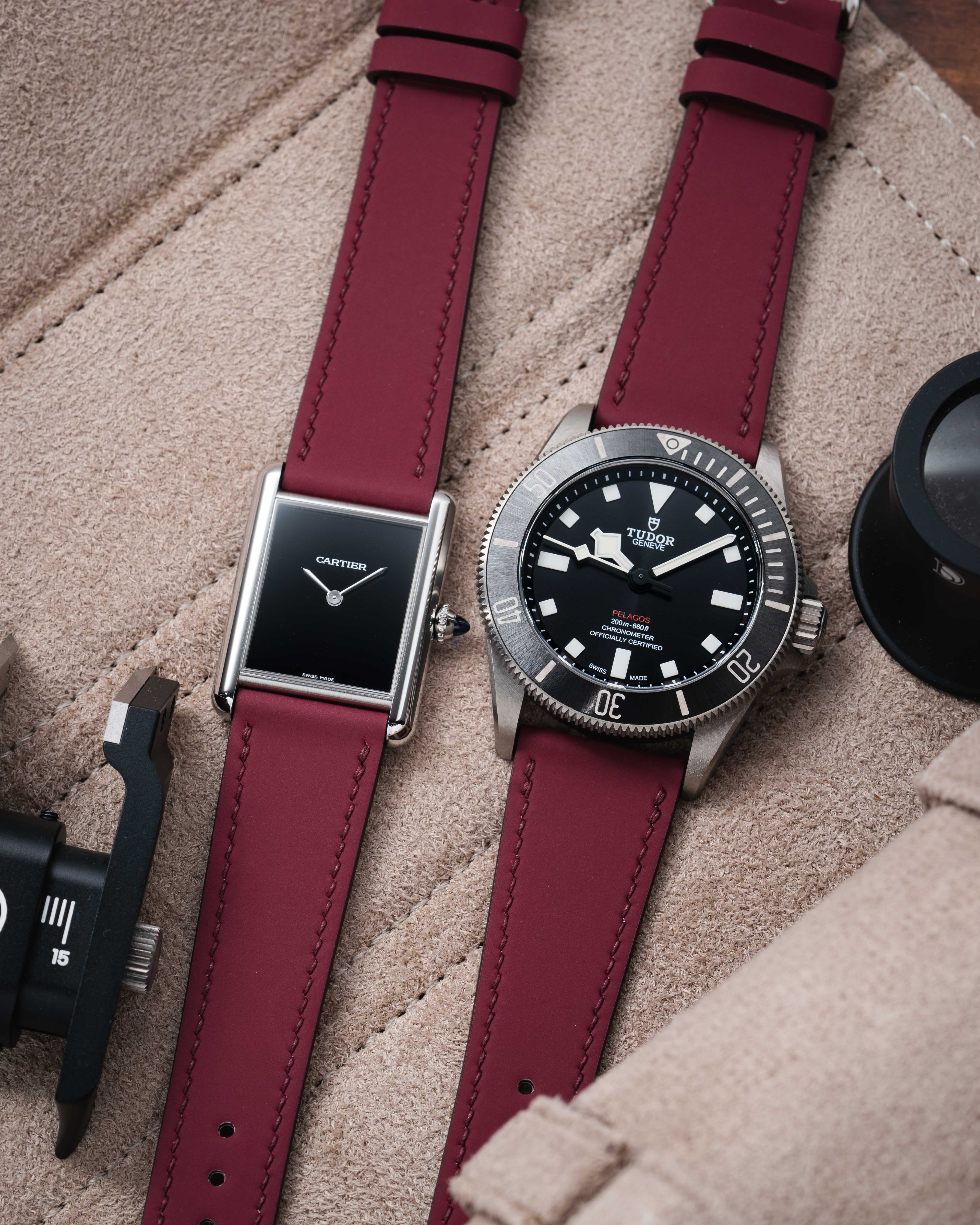Wine Red Rubberised Leather (Smooth) Slim Strap - Image 4